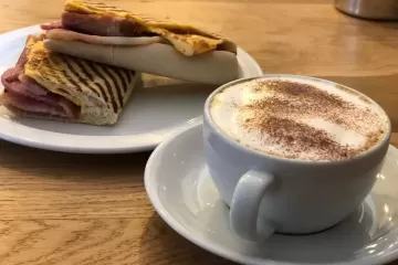 A breakfast panini and coffee from Paddlers Rest Cafe